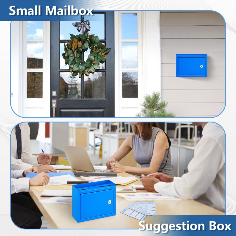 Kyodoled Suggestion Box,Locking Mailbox, Key Drop Box, Wall Mounted Mail Box,Safe Lock Box,Ballot Box,Donation Box 9.8" W x 3" D x 7" H, Blue - Image 4